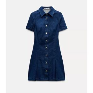Zara xl denim Navy Button-Front Mini Dress retro